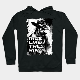 Ride Like The Wind Rugged VIntage Wild West Cowboy Quote Illustration Hoodie